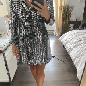 Zara Sequin NYE Disco Blazer DRESS. Size S